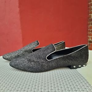 Marc Fisher Abree Studded Smoking Flats Faux Calf Hair Loafers NEW 10